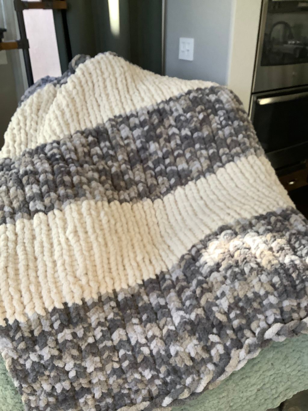 Finger-Knitted Chenille Chunky Blanket