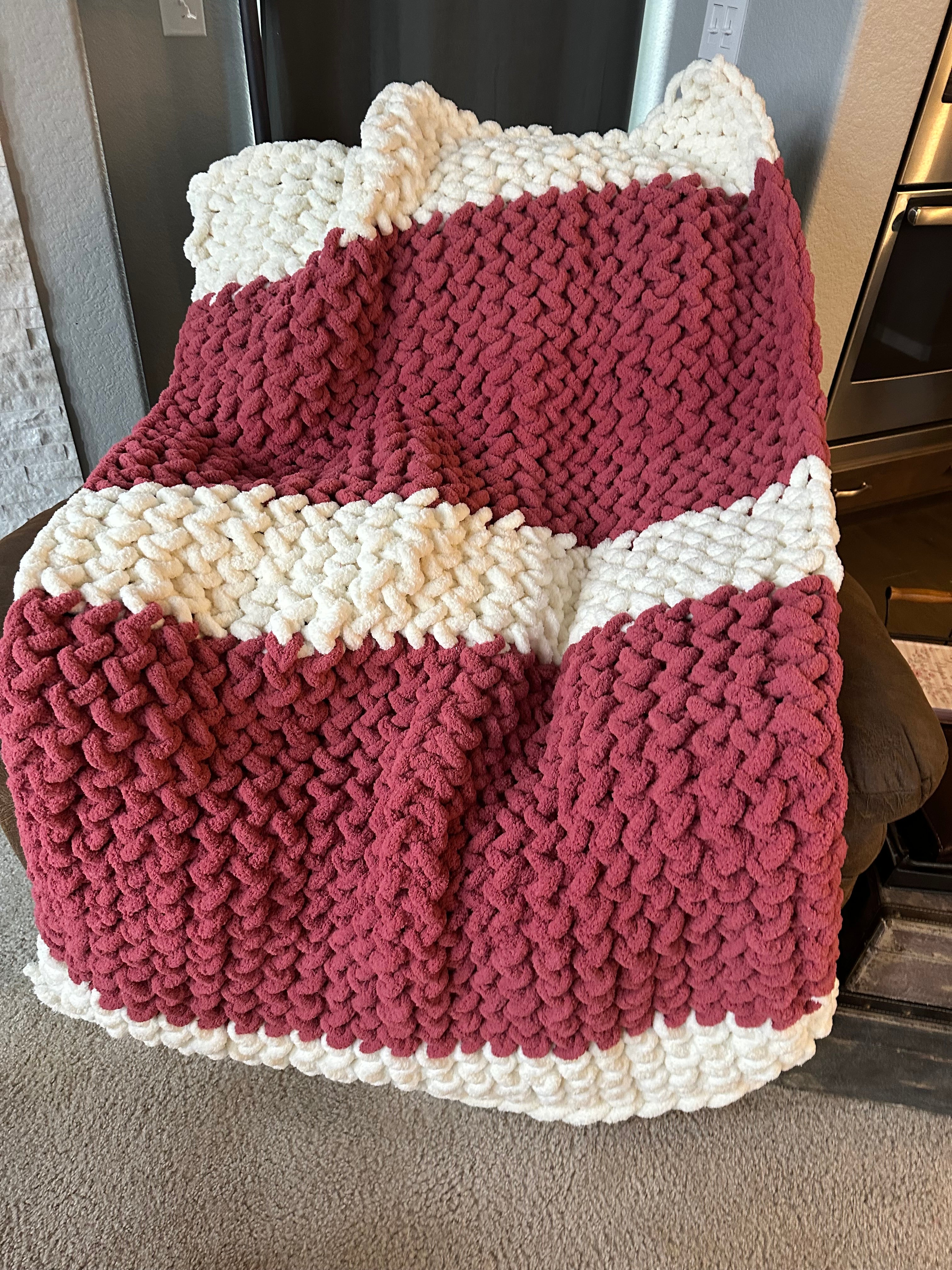 Finger-Knitted Chenille Chunky Blanket
