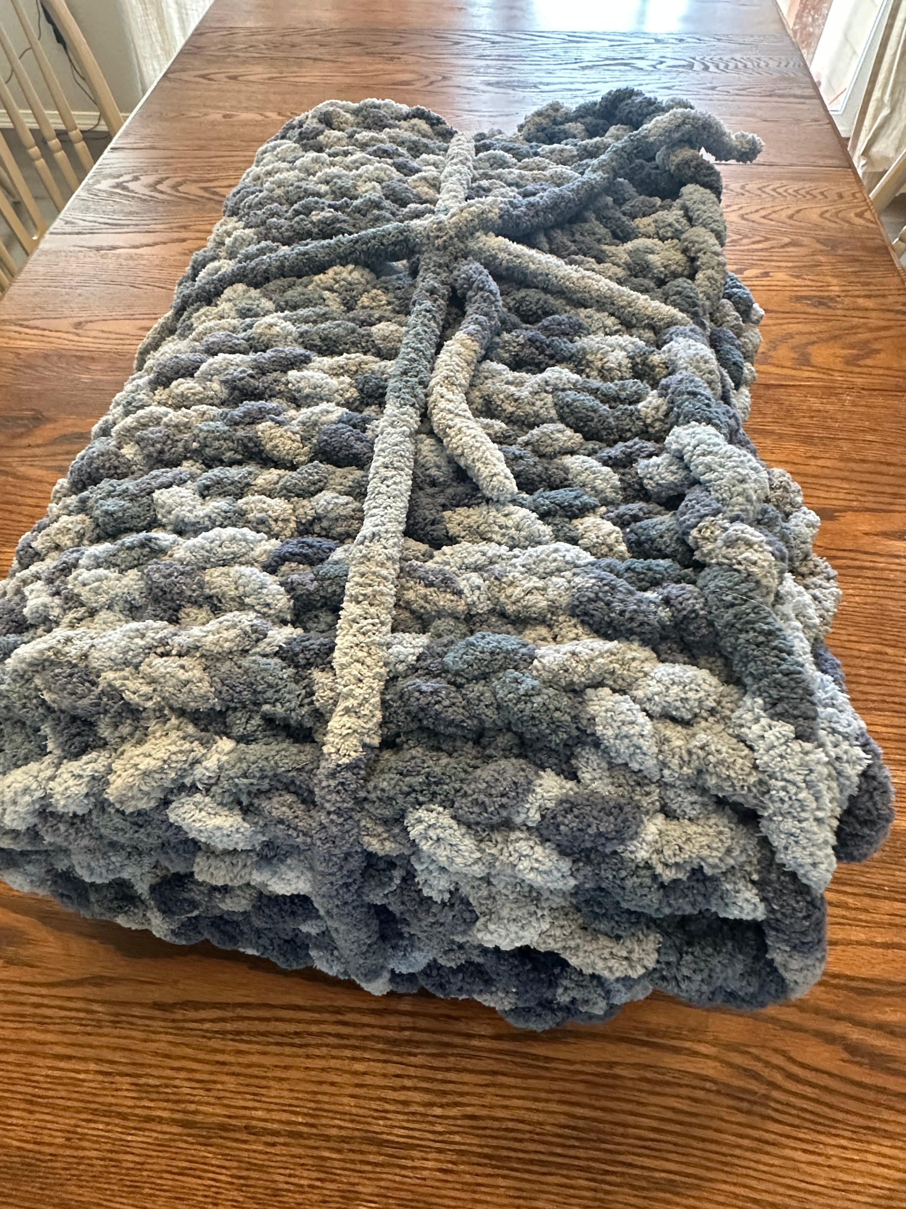 Finger-Knitted Chenille Chunky Blanket