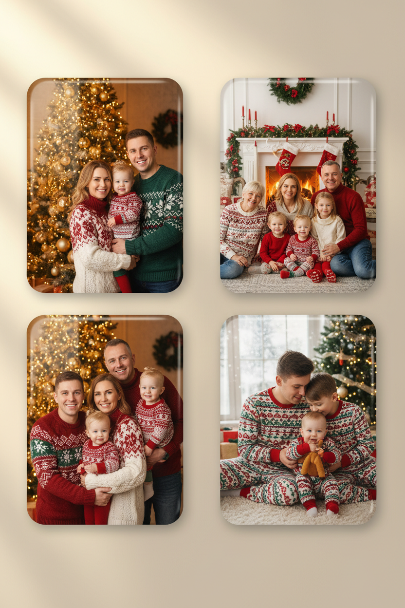 Family Christmas tree portrait magnets