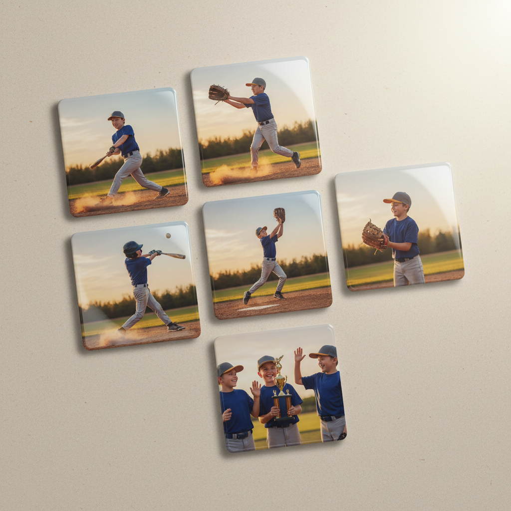 Young baseball player magnets with warm lighting
